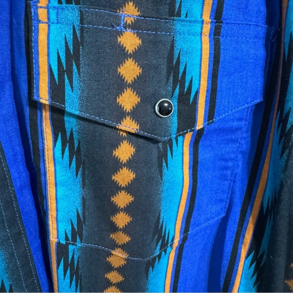 Wrangler Blue and Brown Striped Shirt vintage pearl snap xl - Picture 2 of 6